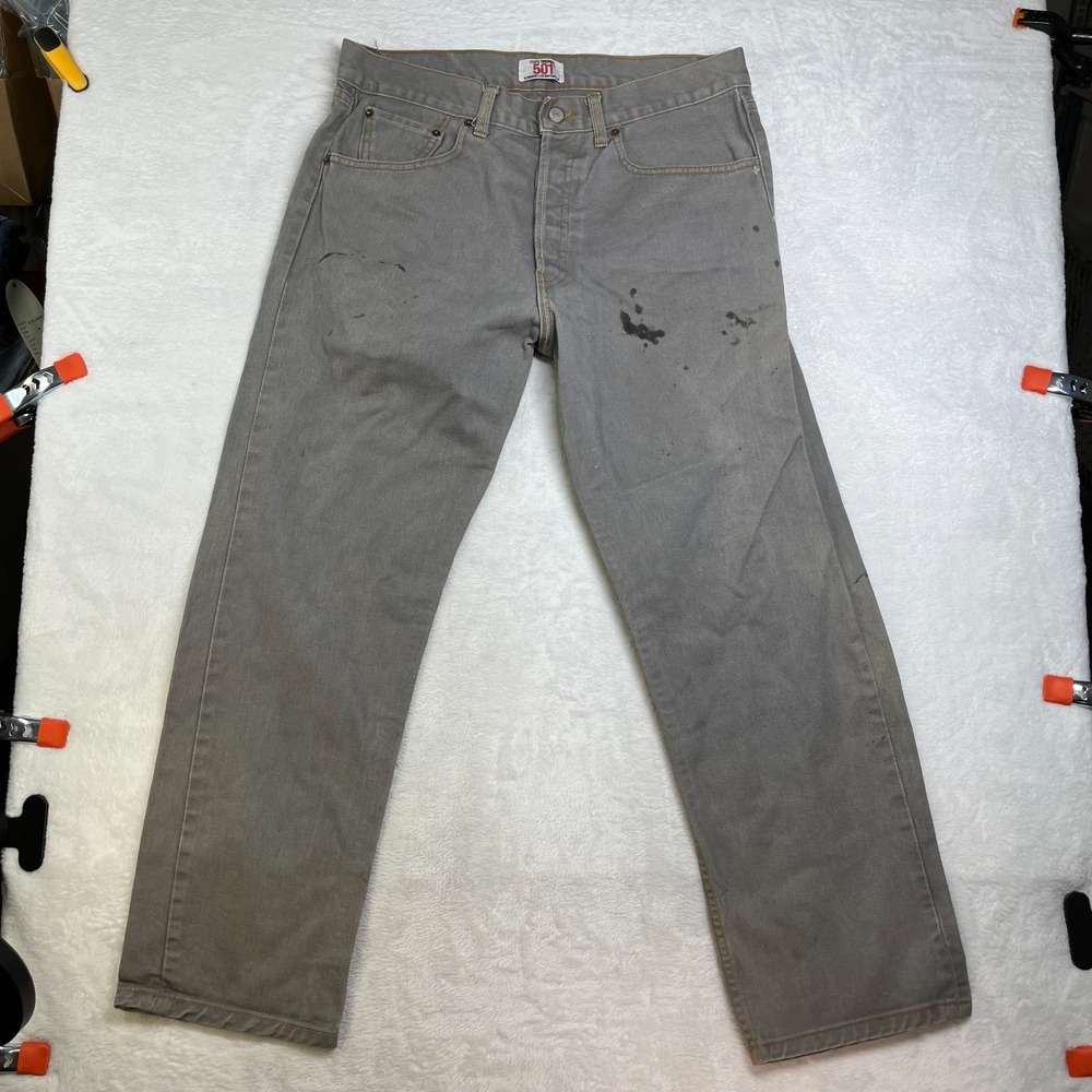 VTG Levi's 501‎ Original Fit Straight Jeans Gray Denim Button Fly USA Made 34X30
